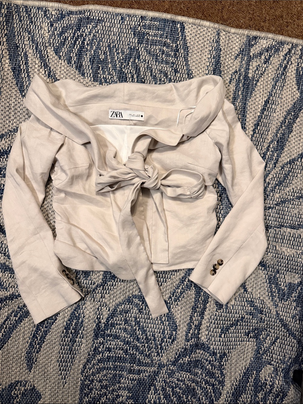Zara Cream Tie-Front Blazer Jacket